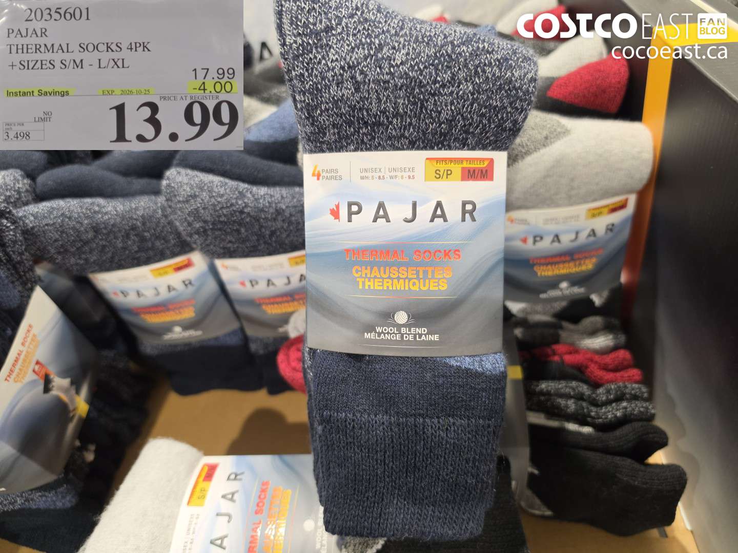 2035601 PAJAR THERMAL SOCKS 4PK +SIZES S/M - L/XL ($4.00 INSTANT SAVINGS EXPIRES ON 2026-10-25) $13.99