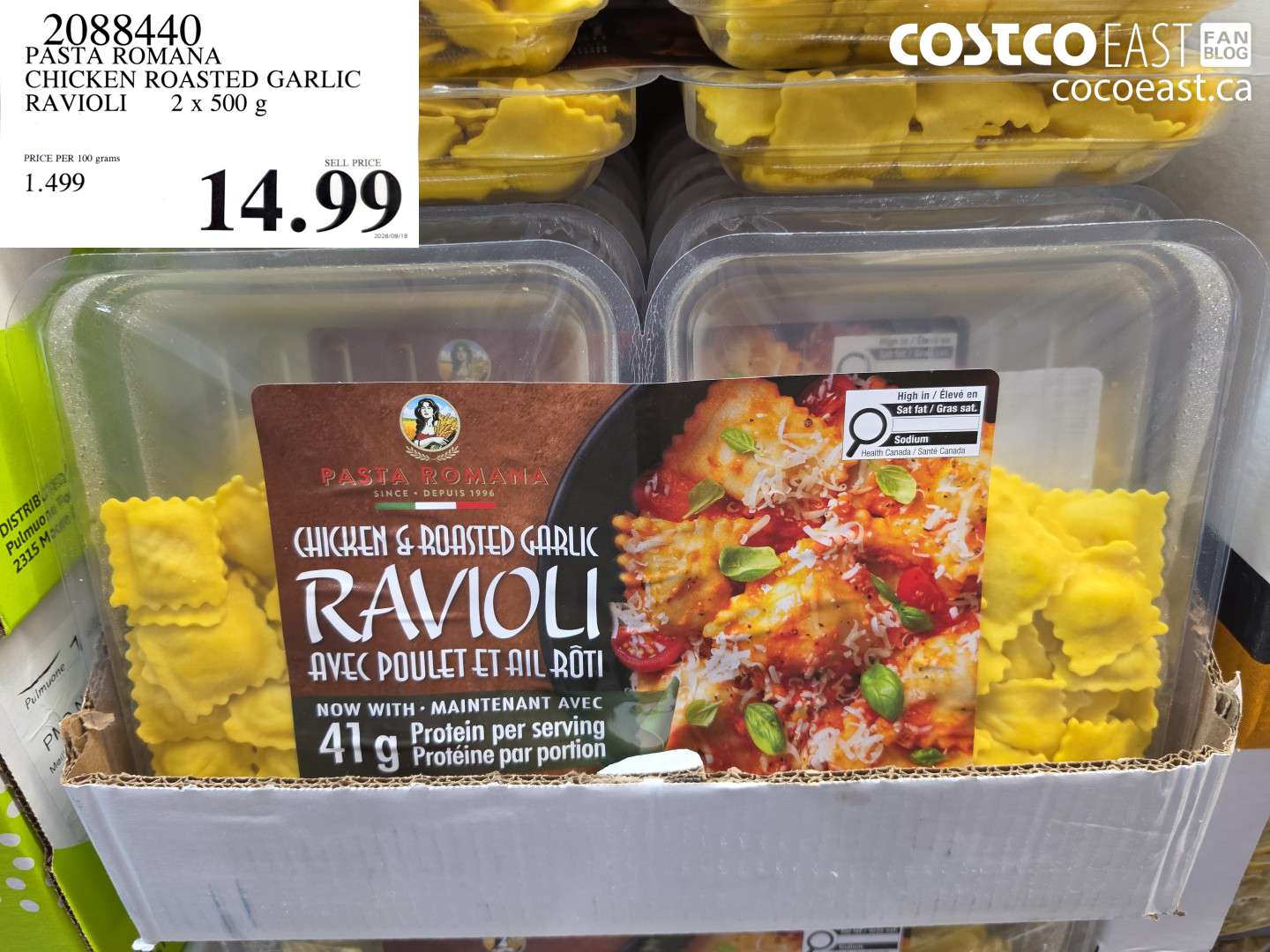 2088440 PASTA ROMANA CHICKEN ROASTED GARLIC RAVIOLI 2 X 500 G $14.99