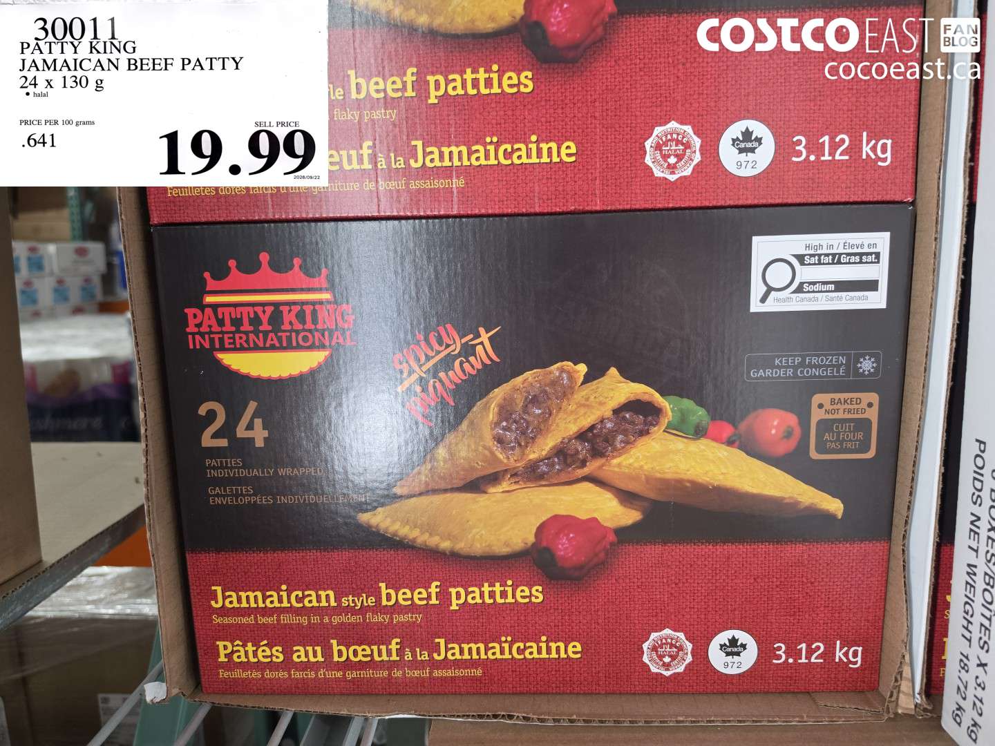 30011 PATTY KING JAMAICAN BEEF PATTY 24 X 130 G $19.99