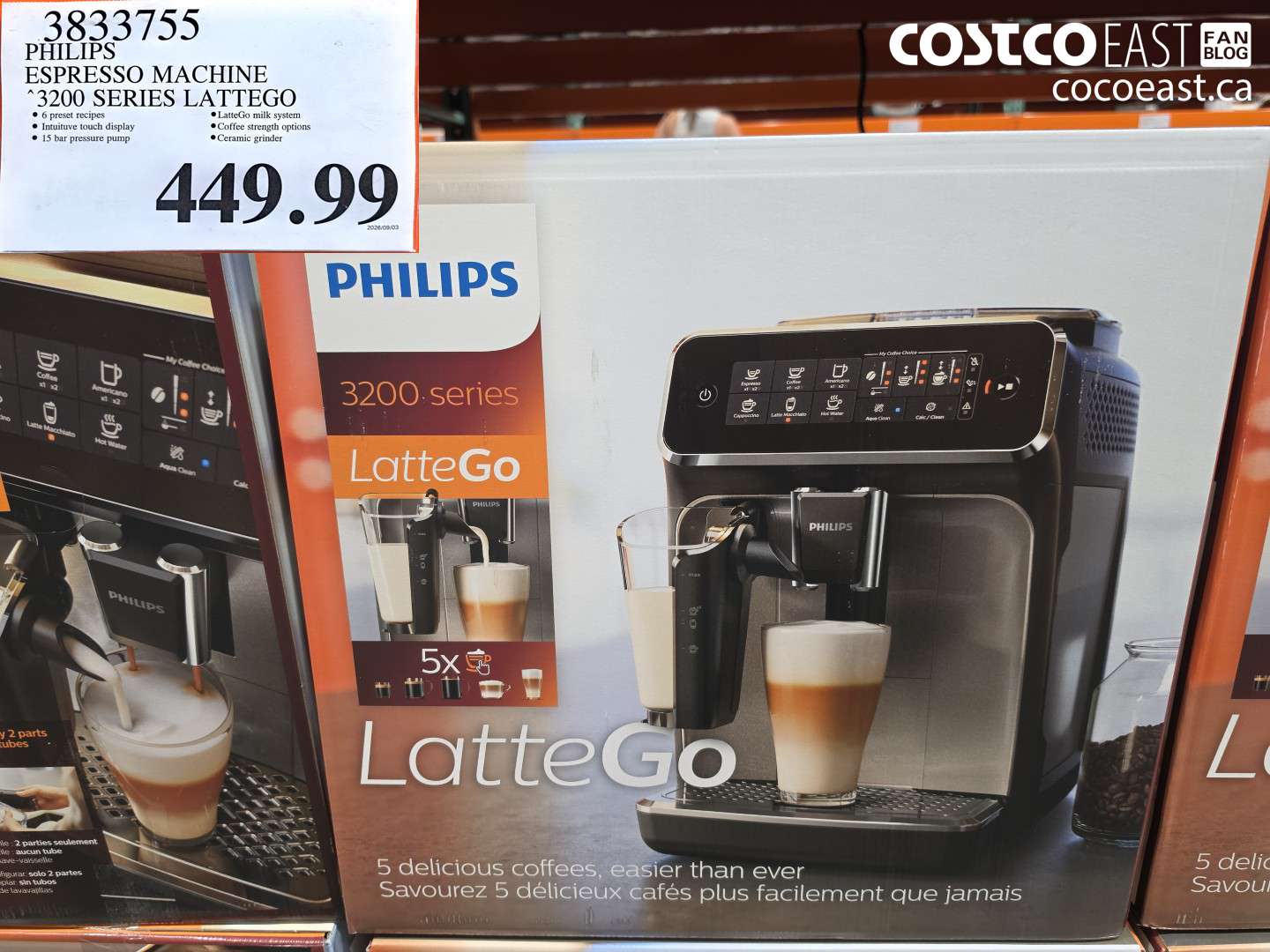 3833755 PHILIPS ESPRESSO MACHINE 3200 SERIES LATTEGO $449.99