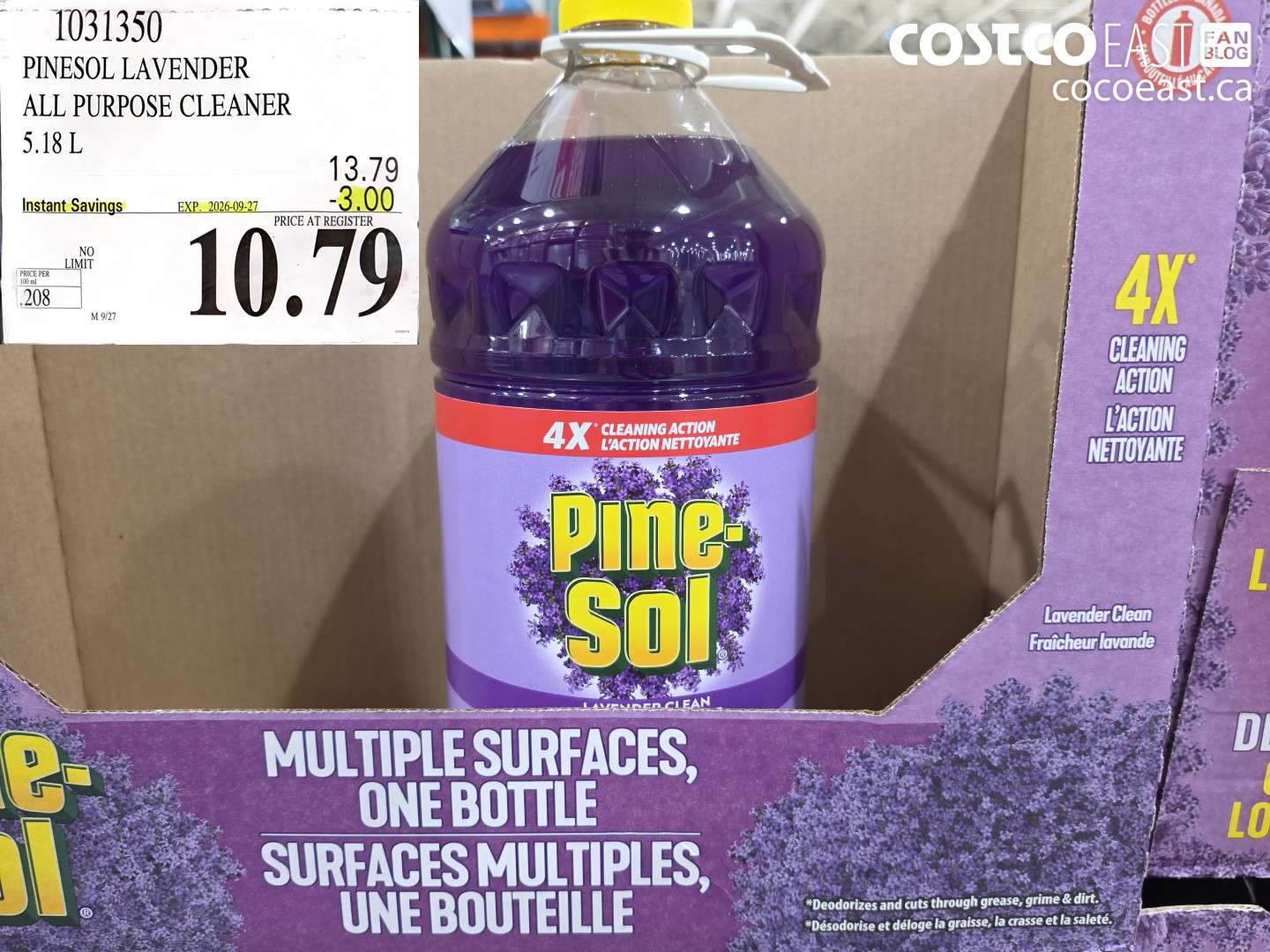 1031350 PINESOL LAVENDER ALL PURPOSE CLEANER 5.18 L ($3.00 INSTANT SAVINGS EXPIRES ON 2026-09-27) $10.79