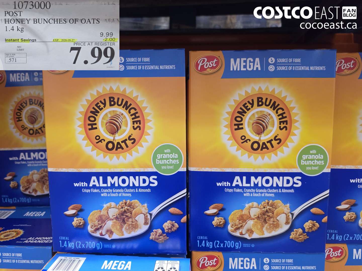 1073000 POST HONEY BUNCHES OF OATS 1.4 KG ($2.00 INSTANT SAVINGS EXPIRES ON 2026-09-27) $7.99