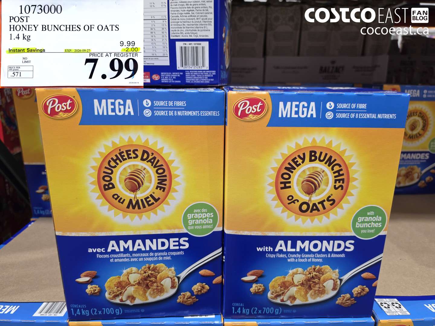 1073000 POST HONEY BUNCHES OF OATS 1.4 KG ($2.00 INSTANT SAVINGS EXPIRES ON 2026-09-27) $7.99