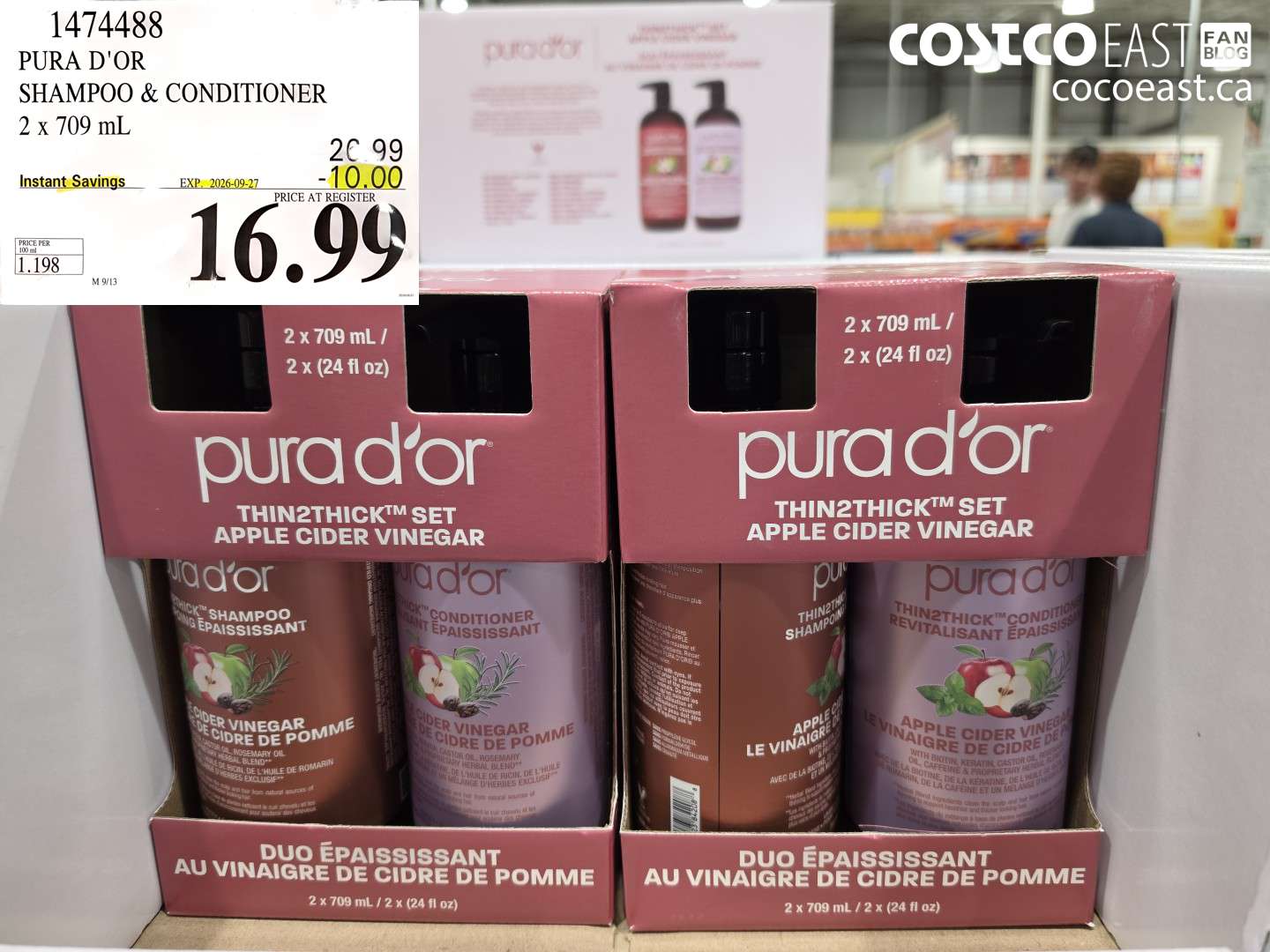1474488 PURA D'OR SHAMPOO & CONDITIONER 2 X 709 ML ($10.00 INSTANT SAVINGS EXPIRES ON 2026-09-27) $16.99
