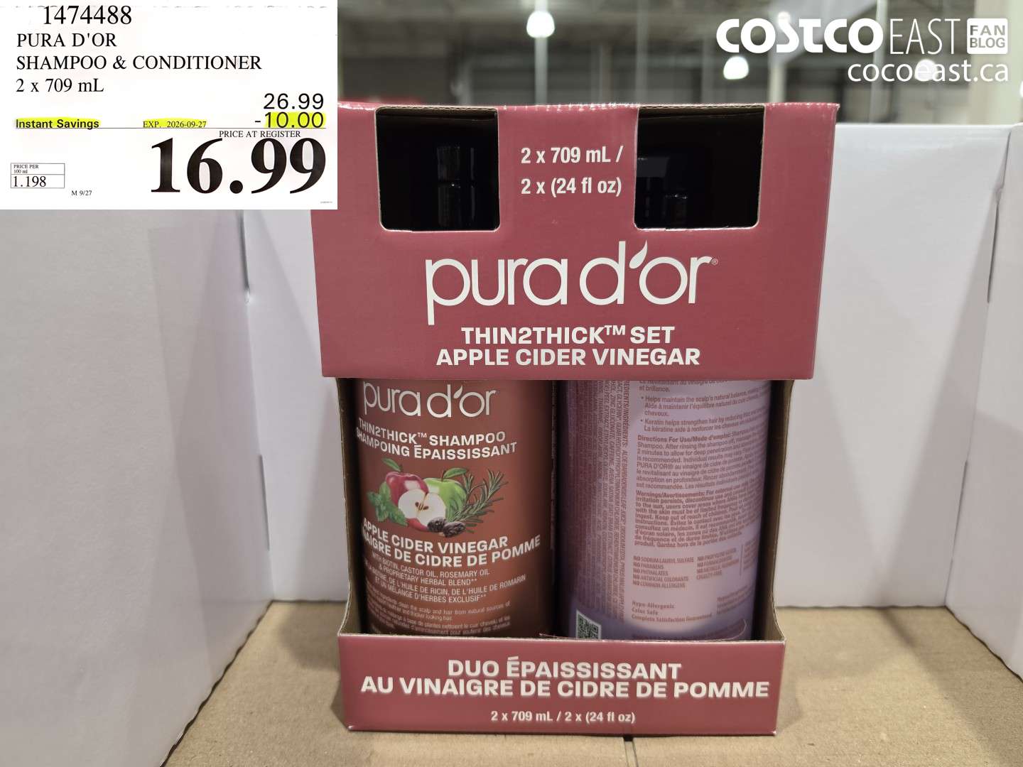 1474488 PURA D'OR SHAMPOO & CONDITIONER 2 X 709 ML ($10.00 INSTANT SAVINGS EXPIRES ON 2026-09-27) $16.99