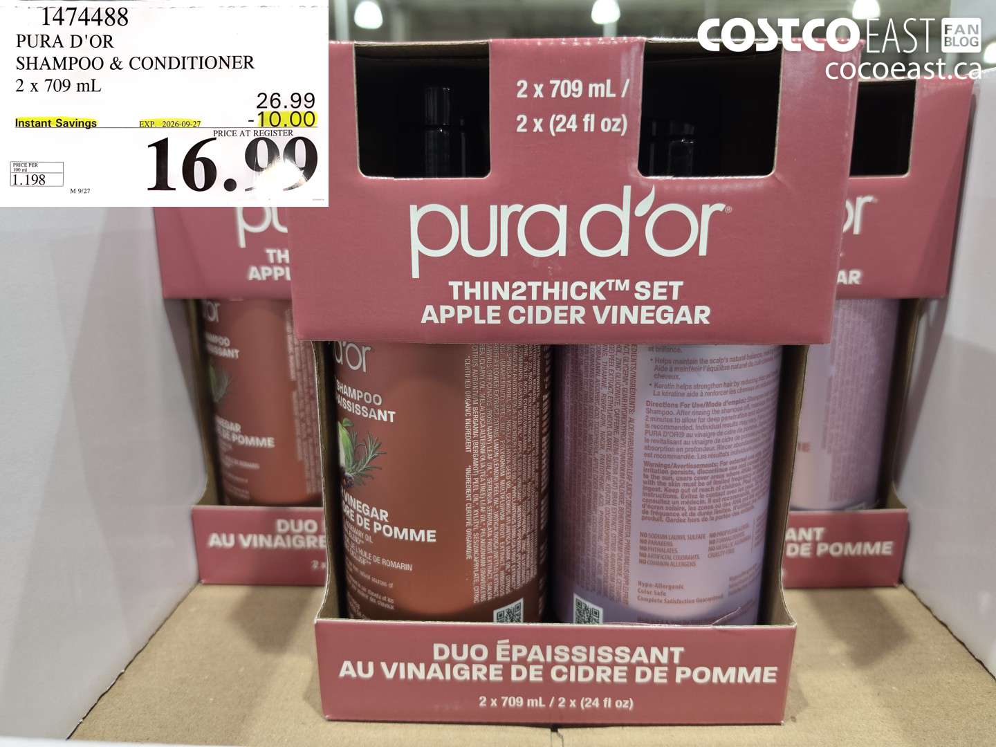 1474488 PURA D'OR SHAMPOO & CONDITIONER 2 X 709 ML ($10.00 INSTANT SAVINGS EXPIRES ON 2026-09-27) $16.99