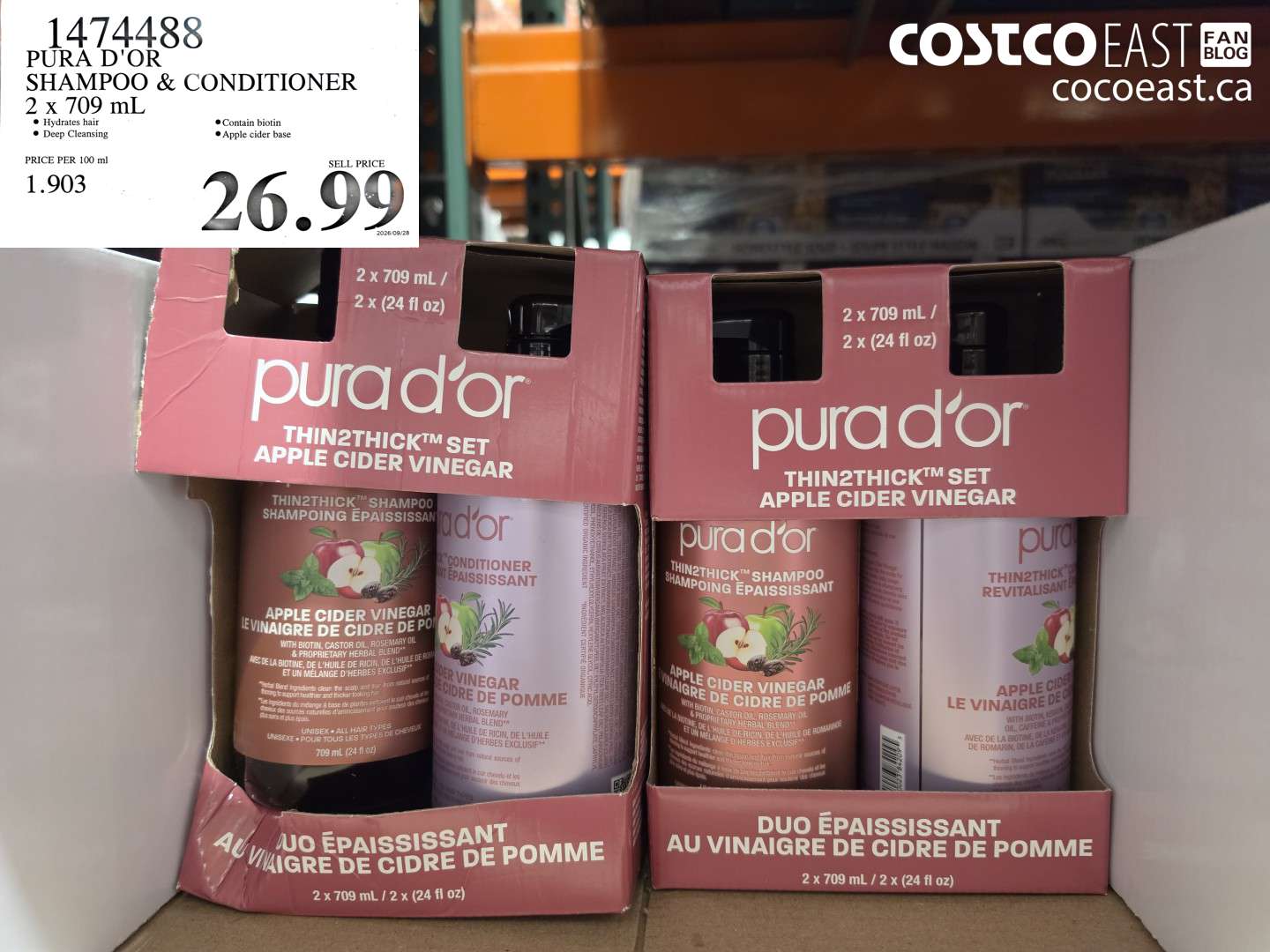 1474488 PURA D'OR SHAMPOO & CONDITIONER 2 X 709 ML $26.99