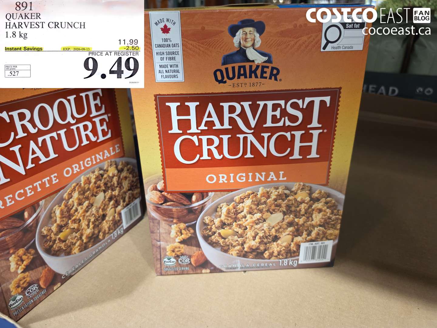 891 QUAKER HARVEST CRUNCH 1.8 KG ($2.50 INSTANT SAVINGS EXPIRES ON 2026-09-13) $9.49