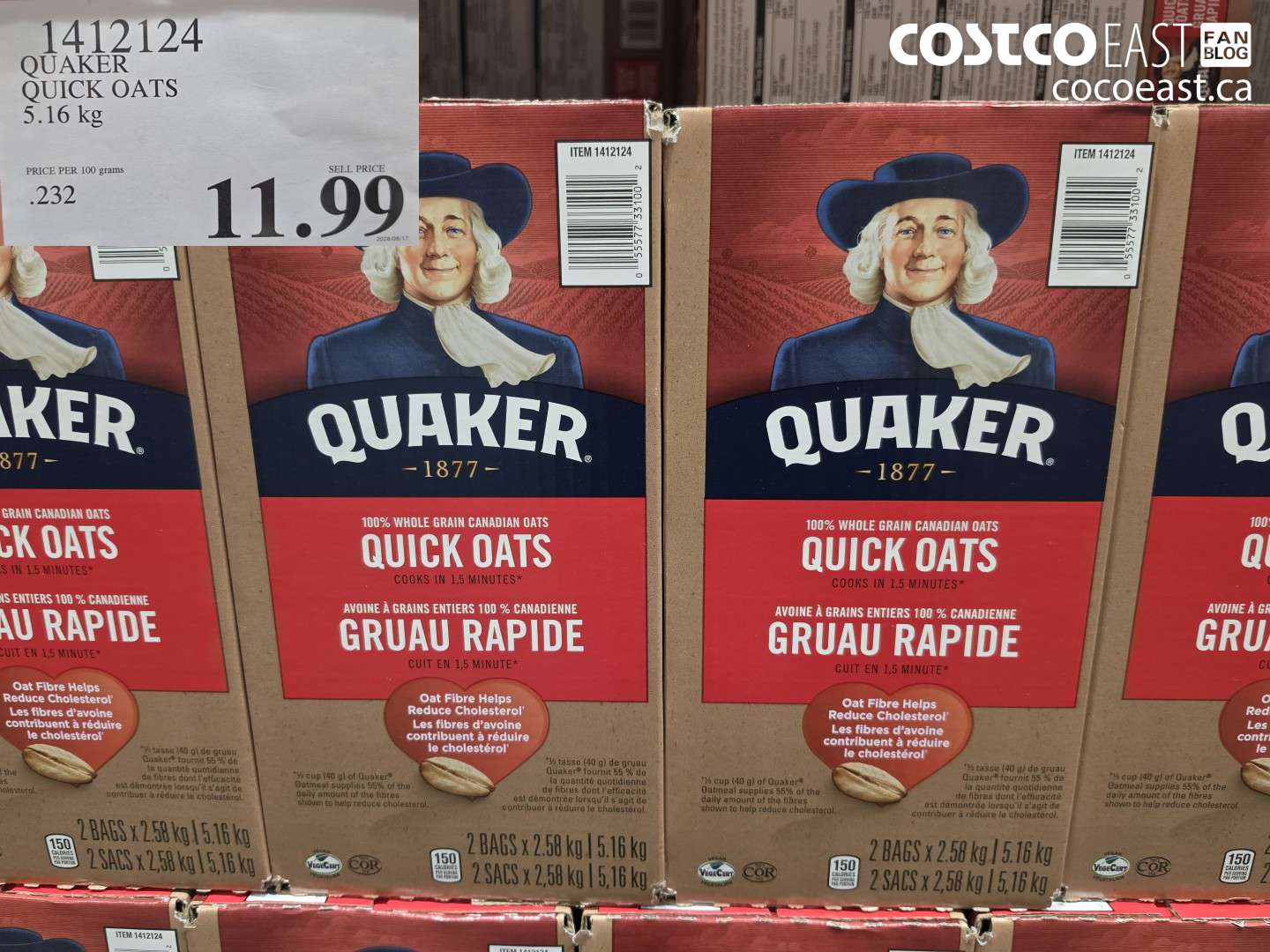 1412124 QUAKER QUICK OATS 5.16 KG $11.99