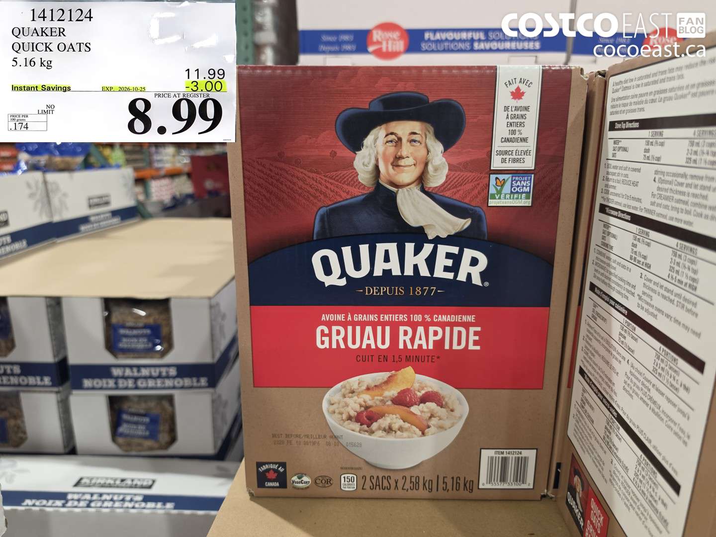 1412124 QUAKER QUICK OATS 5.16 KG ($3.00 INSTANT SAVINGS EXPIRES ON 2026-10-25) $8.99