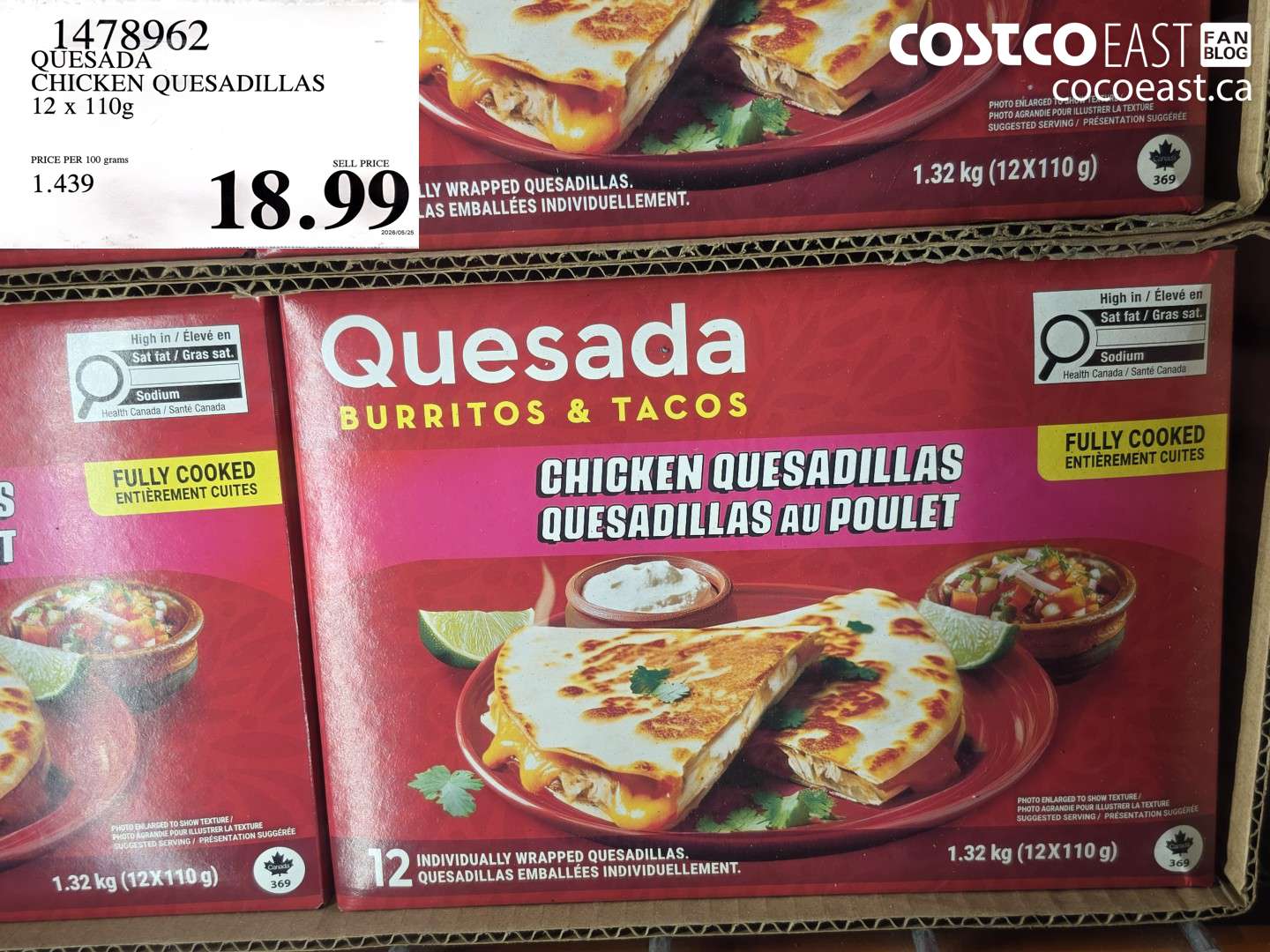 1478962 QUESADA CHICKEN QUESADILLAS 12 X 110G $18.99