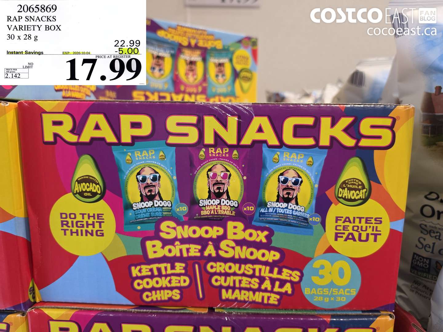 2065869 RAP SNACKS VARIETY BOX 30 X 28 G ($5.00 INSTANT SAVINGS EXPIRES ON 2026-10-04) $17.99