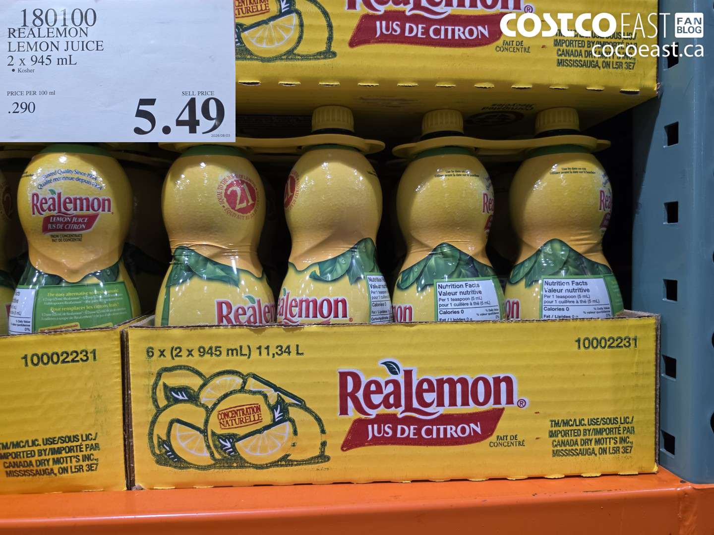 180100 REALEMON LEMON JUICE 2 X 945 ML $5.49