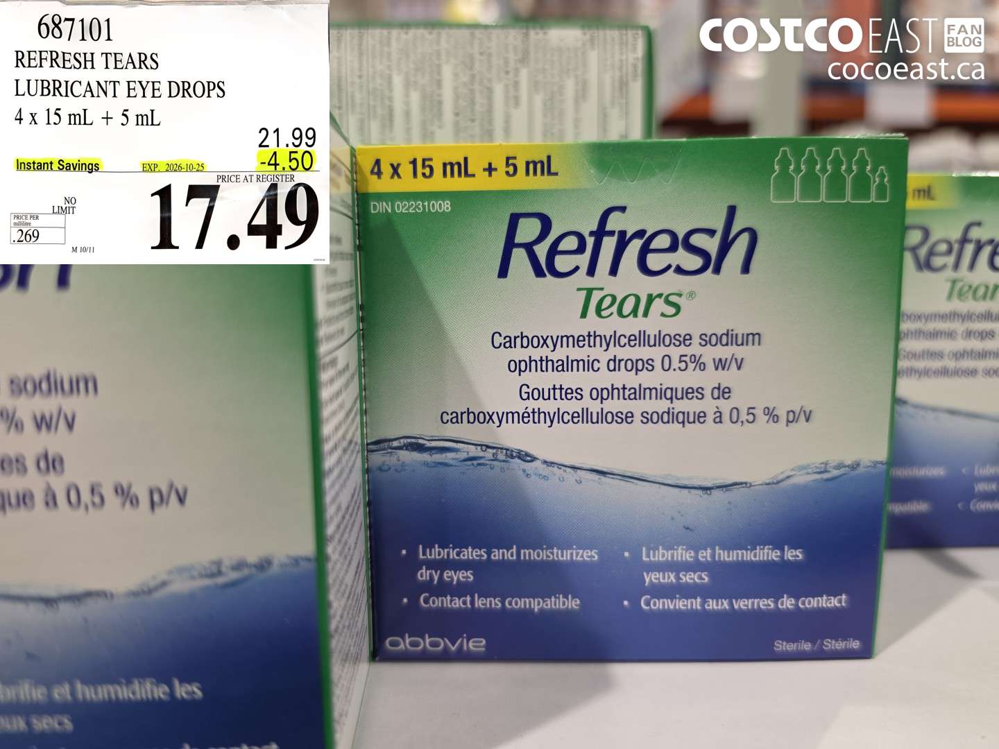 687101 REFRESH TEARS LUBRICANT EYE DROPS 4 X 15 ML + 5 ML ($4.50 INSTANT SAVINGS EXPIRES ON 2026-10-25) $17.49