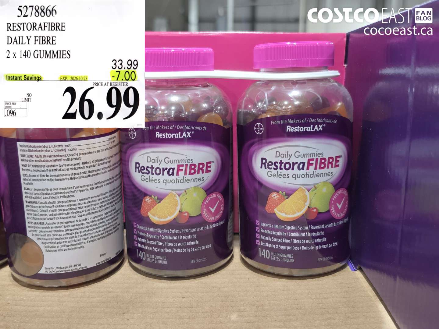 5278866 RESTORAFIBRE DAILY FIBRE 2 X 140 GUMMIES ($7.00 INSTANT SAVINGS EXPIRES ON 2026-10-25) $26.99