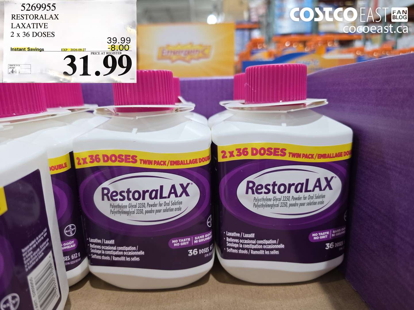 5269955 RESTORALAX LAXATIVE 2 X 36 DOSES ($8.00 INSTANT SAVINGS EXPIRES ON 2026-09-27) $31.99