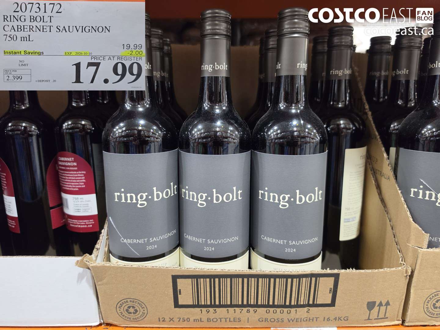 2073172 RING BOLT CABERNET SAUVIGNON 750 ML ($2.00 INSTANT SAVINGS EXPIRES ON 2026-10-10) $17.99