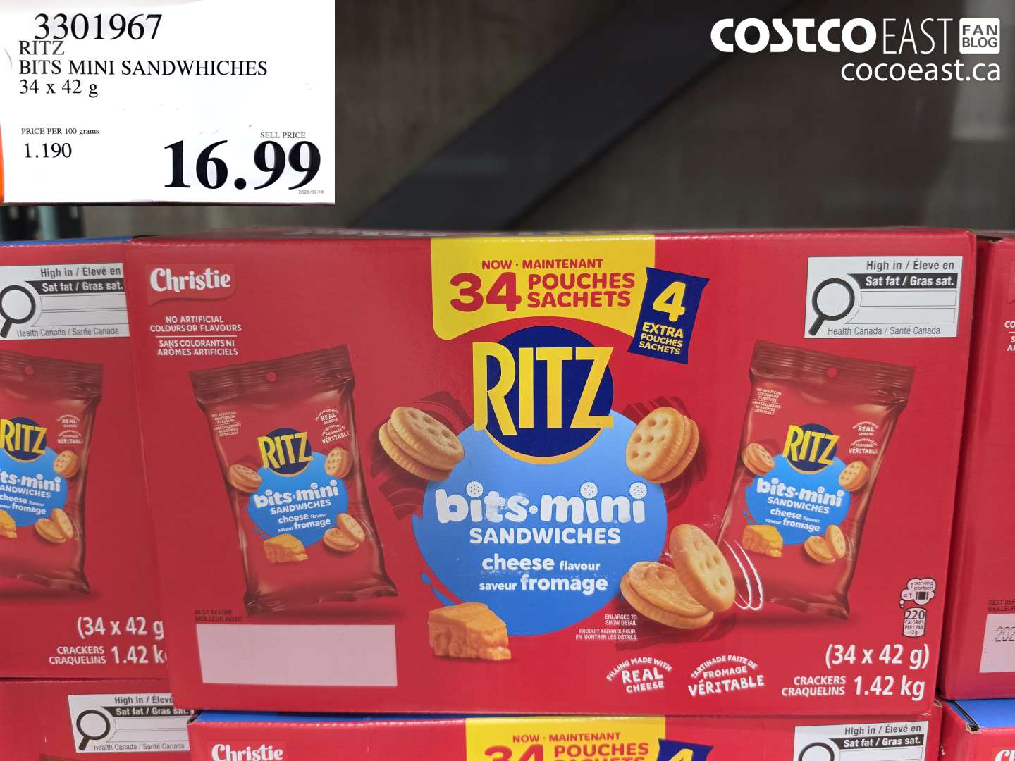 3301967 RITZ BITS MINI SANDWHICHES 34 X 42 G $16.99