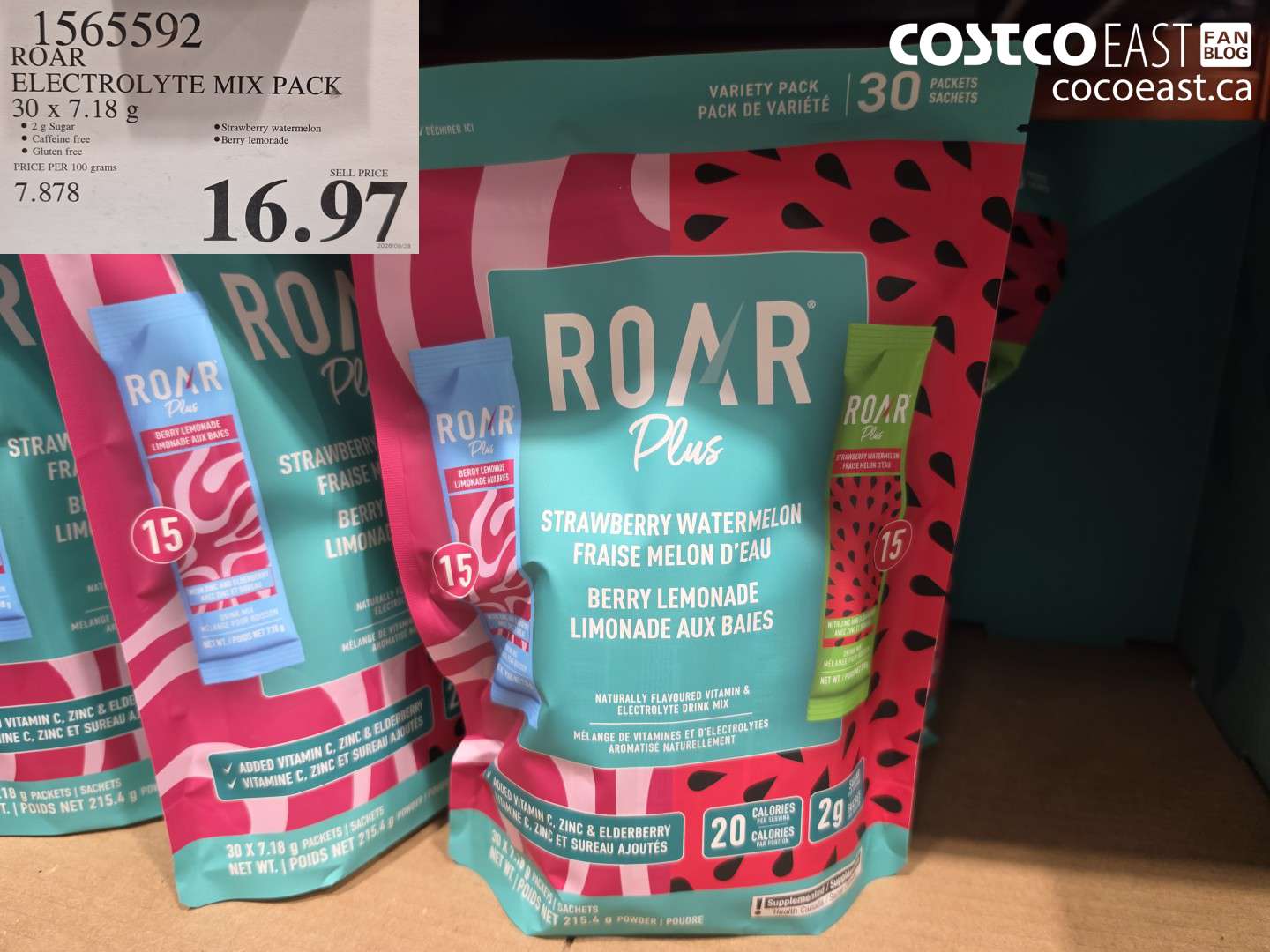 1565592 ROAR ELECTROLYTE MIX PACK 30 X 7.18 G $16.97