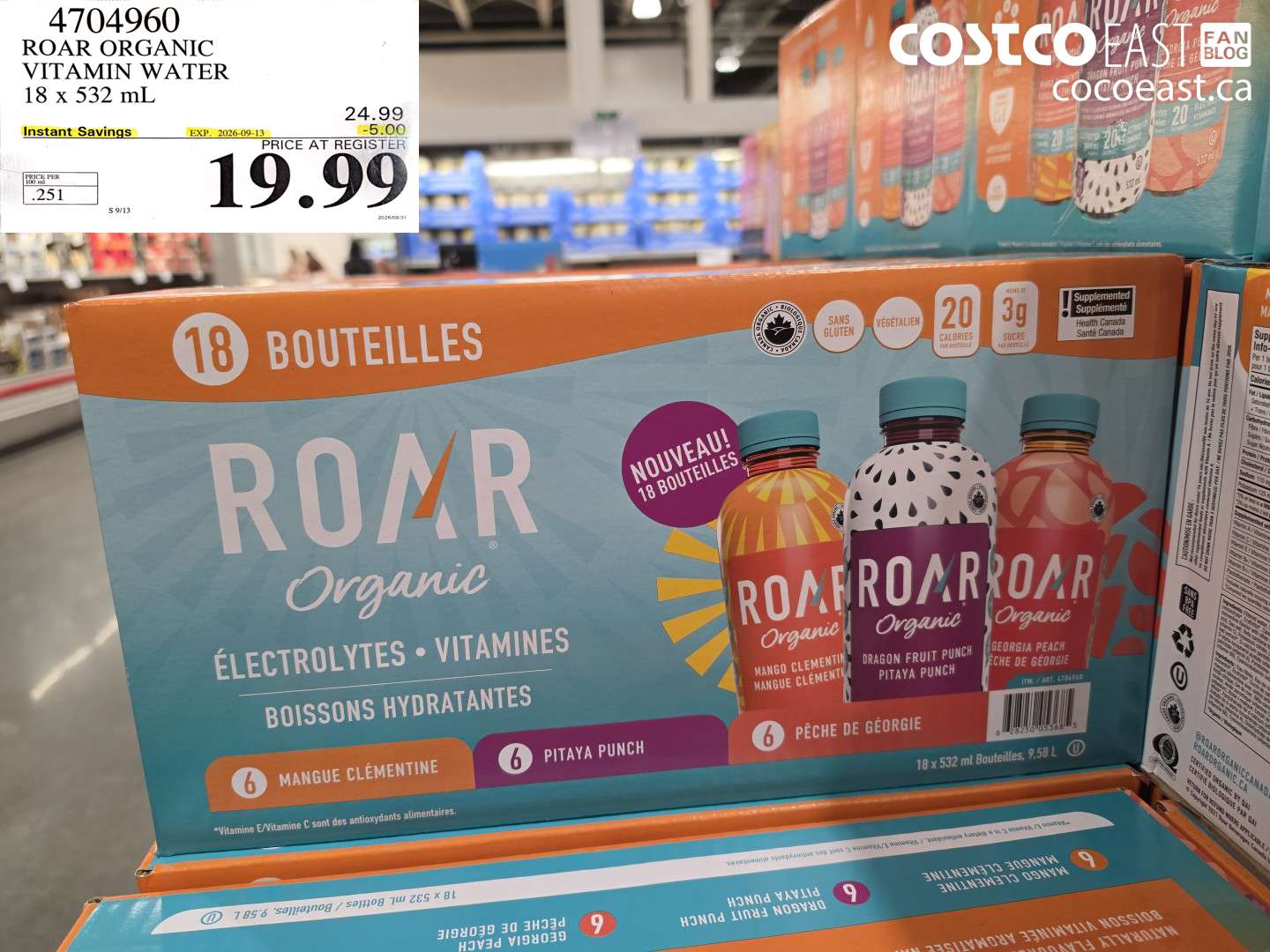 4704960 ROAR ORGANIC VITAMIN WATER 18 X 532 ML ($5.00 INSTANT SAVINGS EXPIRES ON 2026-09-13) $19.99