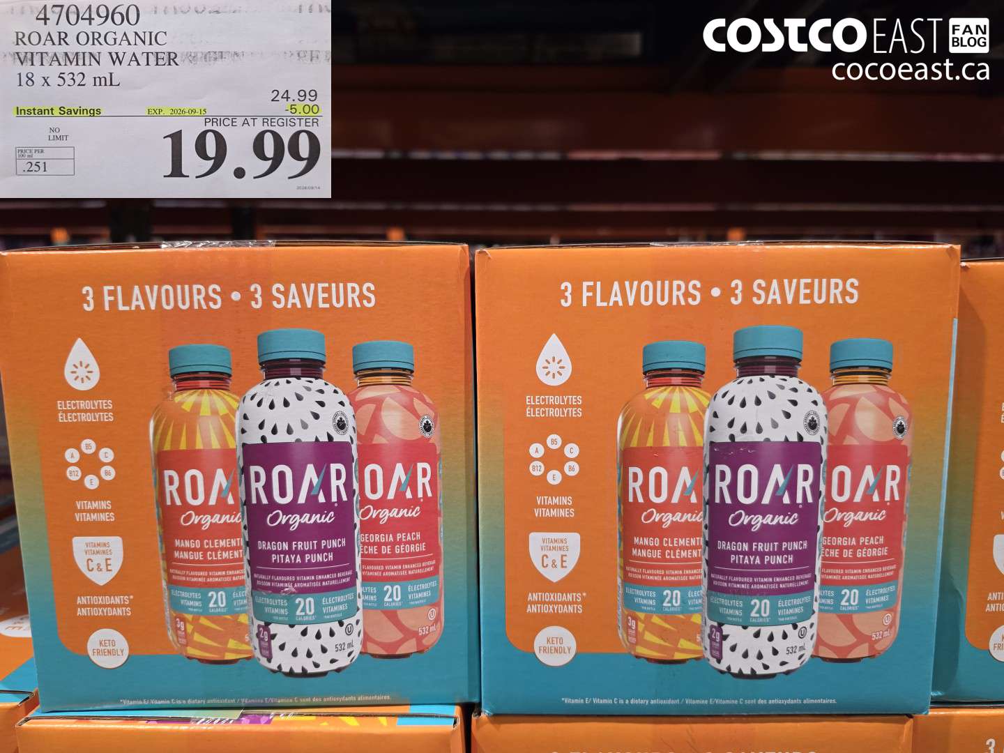 4704960 ROAR ORGANIC VITAMIN WATER 18 X 532 ML ($5.00 INSTANT SAVINGS EXPIRES ON 2026-09-15) $19.99