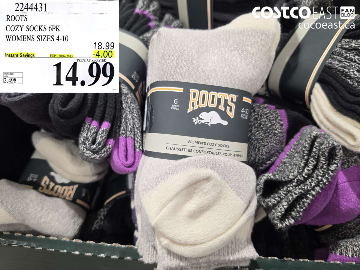 2244431 ROOTS COZY SOCKS 6PK WOMENS SIZES 4-10 ($4.00 INSTANT SAVINGS EXPIRES ON 2026-09-13) $14.99
