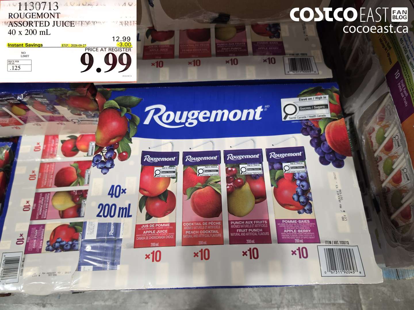 1130713 ROUGEMONT ASSORTED JUICE 40 X 200 ML ($3.00 INSTANT SAVINGS EXPIRES ON 2026-09-27) $9.99