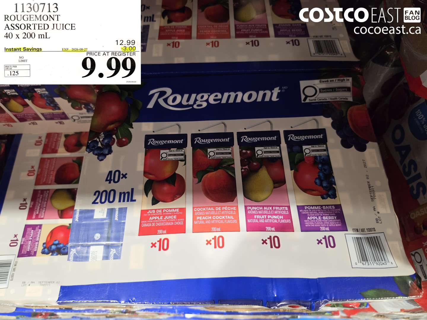 1130713 ROUGEMONT ASSORTED JUICE 40 X 200 ML ($3.00 INSTANT SAVINGS EXPIRES ON 2026-09-27) $9.99