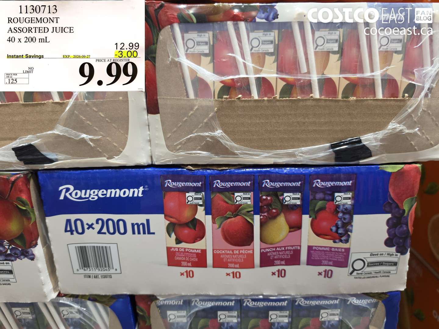 1130713 ROUGEMONT ASSORTED JUICE 40 X 200 ML ($3.00 INSTANT SAVINGS EXPIRES ON 2026-09-27) $9.99