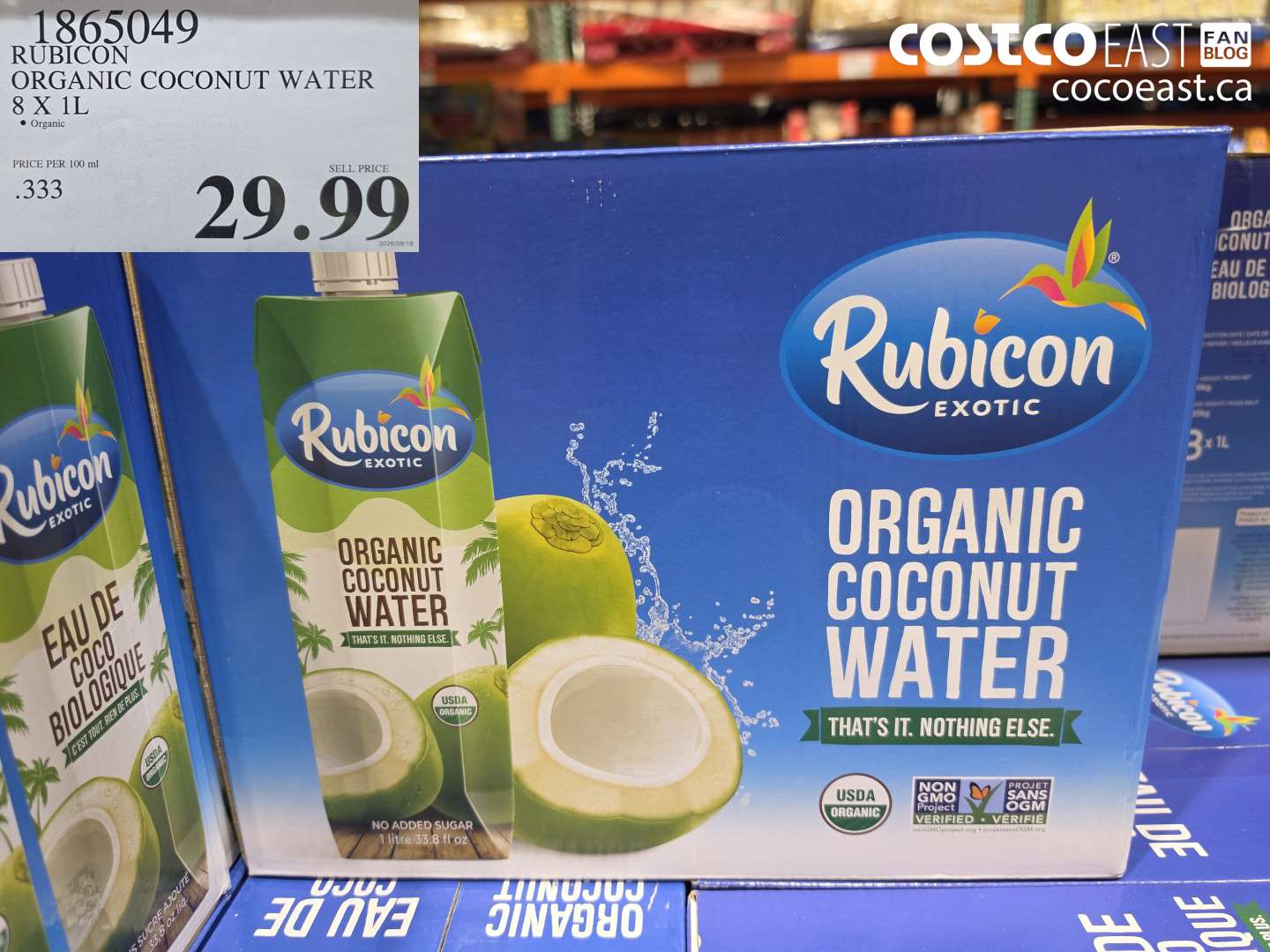 1865049 RUBICON ORGANIC COCONUT WATER 8 X 1L $29.99