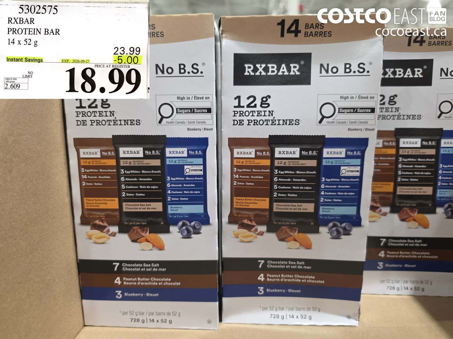 5302575 RXBAR PROTEIN BAR 14 X 52 G ($5.00 INSTANT SAVINGS EXPIRES ON 2026-09-27) $18.99