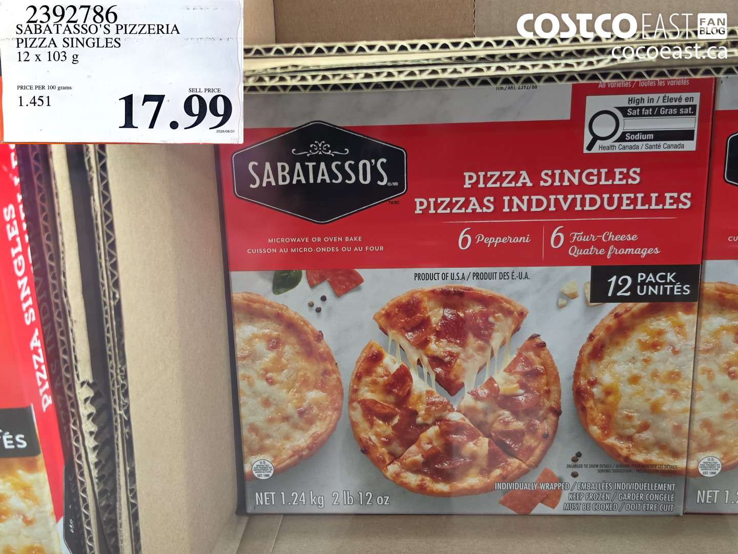 2392786 SABATASSO'S PIZZERIA PIZZA SINGLES 12 X 103 G $17.99