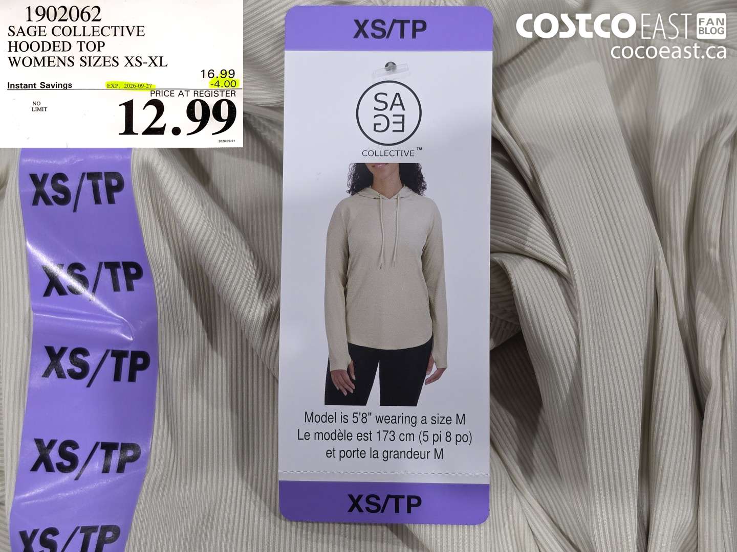 1902062 SAGE COLLECTIVE HOODED TOP WOMENS SIZES XS-XL ($4.00 INSTANT SAVINGS EXPIRES ON 2026-09-27) $12.99