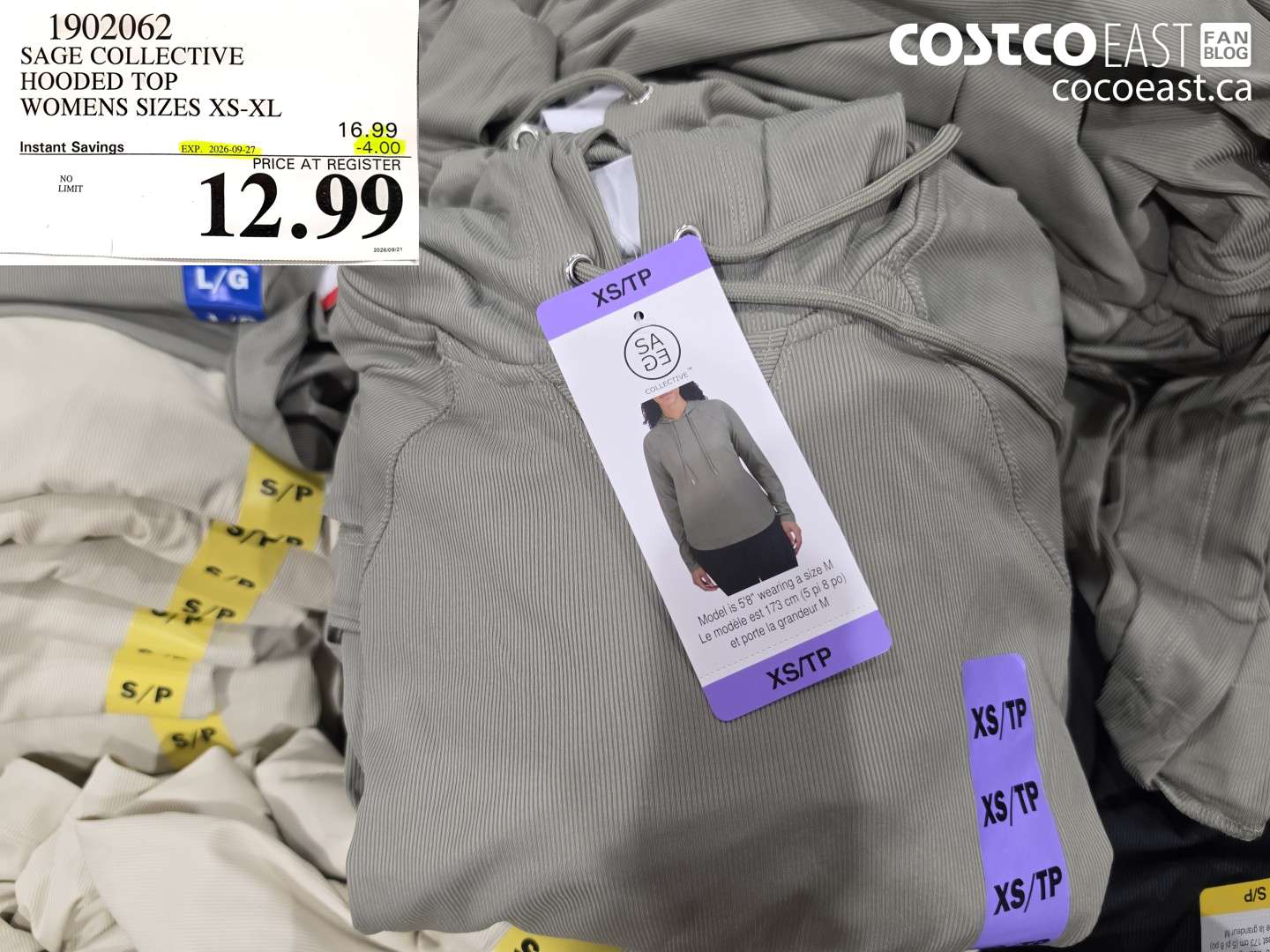 1902062 SAGE COLLECTIVE HOODED TOP WOMENS SIZES XS-XL ($4.00 INSTANT SAVINGS EXPIRES ON 2026-09-27) $12.99