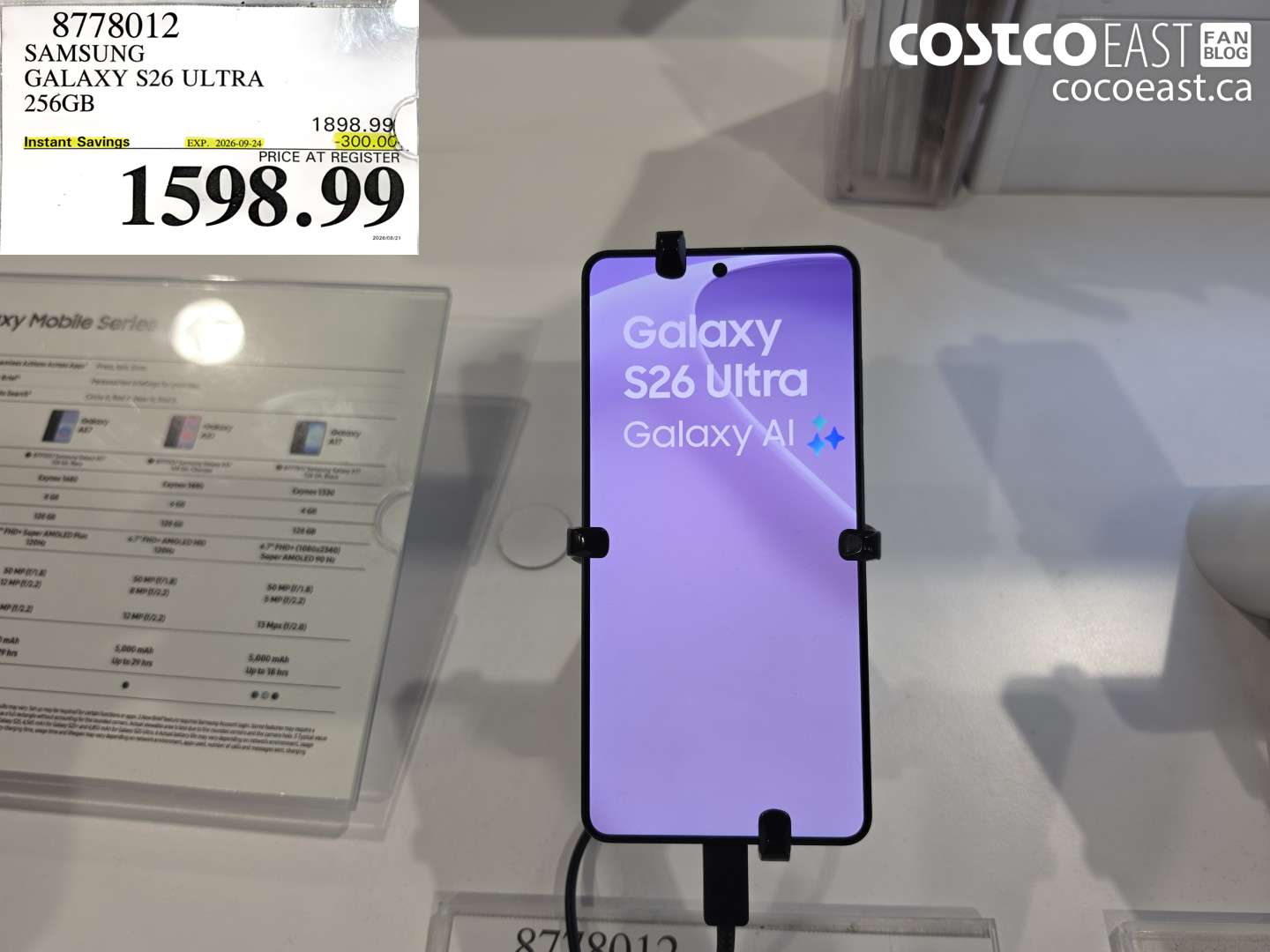 8778012 SAMSUNG GALAXY S26 ULTRA 256GB ($300.00 INSTANT SAVINGS EXPIRES ON 2026-09-24) $1598.99