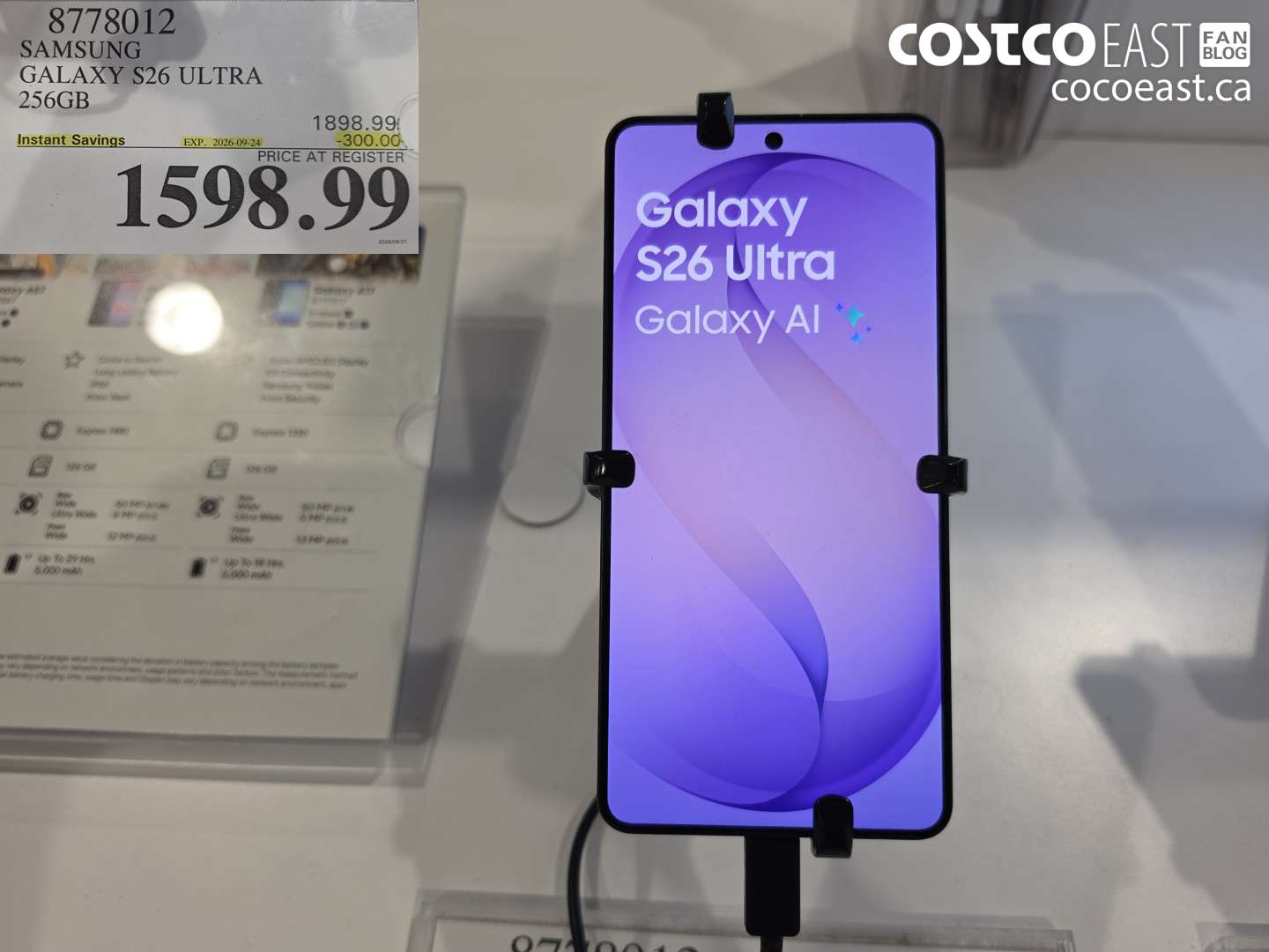 8778012 SAMSUNG GALAXY S26 ULTRA 256GB ($300.00 INSTANT SAVINGS EXPIRES ON 2026-09-24) $1598.99