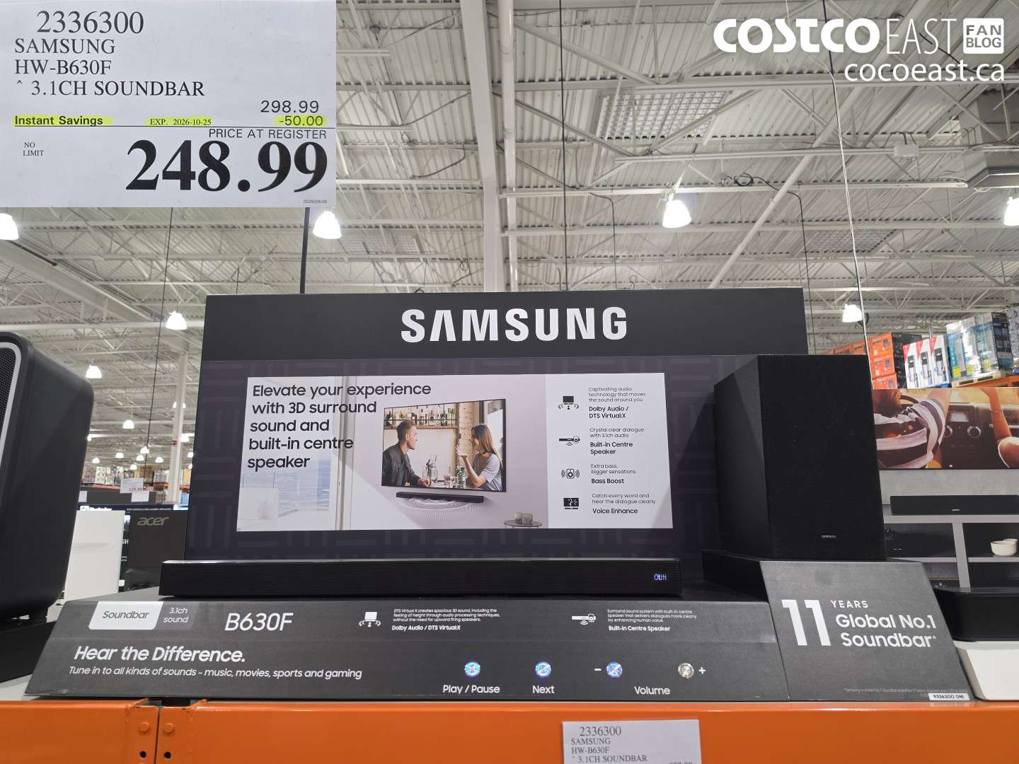 2336300 SAMSUNG HW-B630F 3.1CH SOUNDBAR ($50.00 INSTANT SAVINGS EXPIRES ON 2026-10-25) $248.99