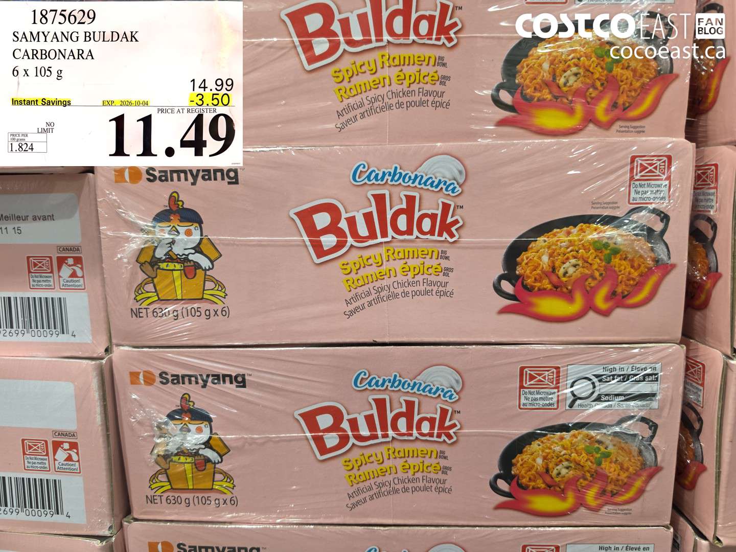 1875629 SAMYANG BULDAK CARBONARA 6 X 105 G ($3.50 INSTANT SAVINGS EXPIRES ON 2026-10-04) $11.49