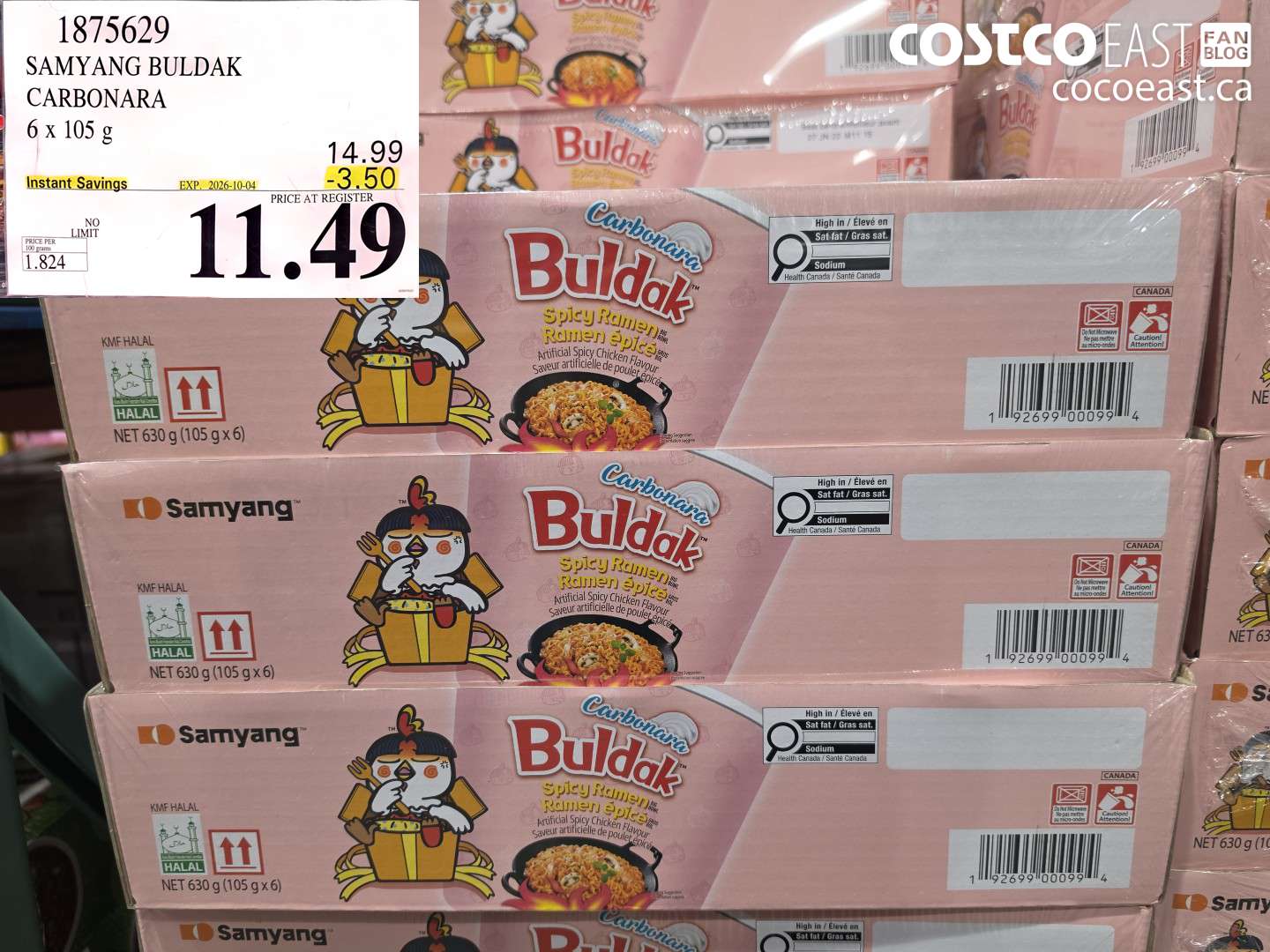 1875629 SAMYANG BULDAK CARBONARA 6 X 105 G ($3.50 INSTANT SAVINGS EXPIRES ON 2026-10-04) $11.49