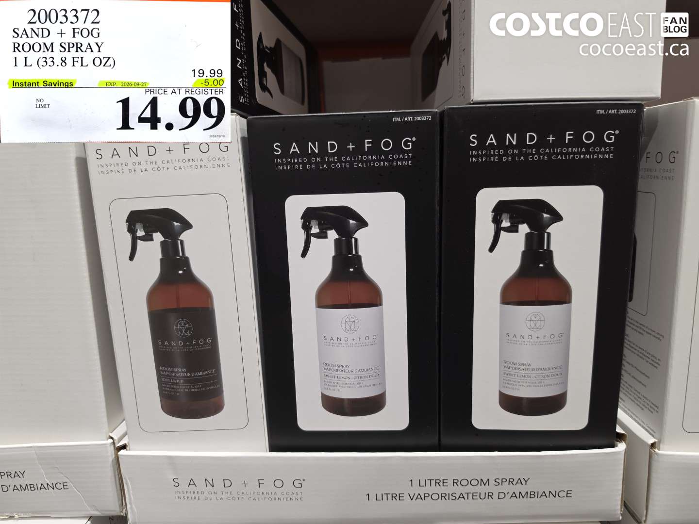 2003372 SAND + FOG ROOM SPRAY 1 L (33.8 FL OZ) ($5.00 INSTANT SAVINGS EXPIRES ON 2026-09-27) $14.99