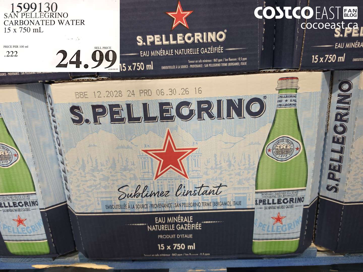 1599130 SAN PELLEGRINO CARBONATED WATER 15 X 750 ML $24.99