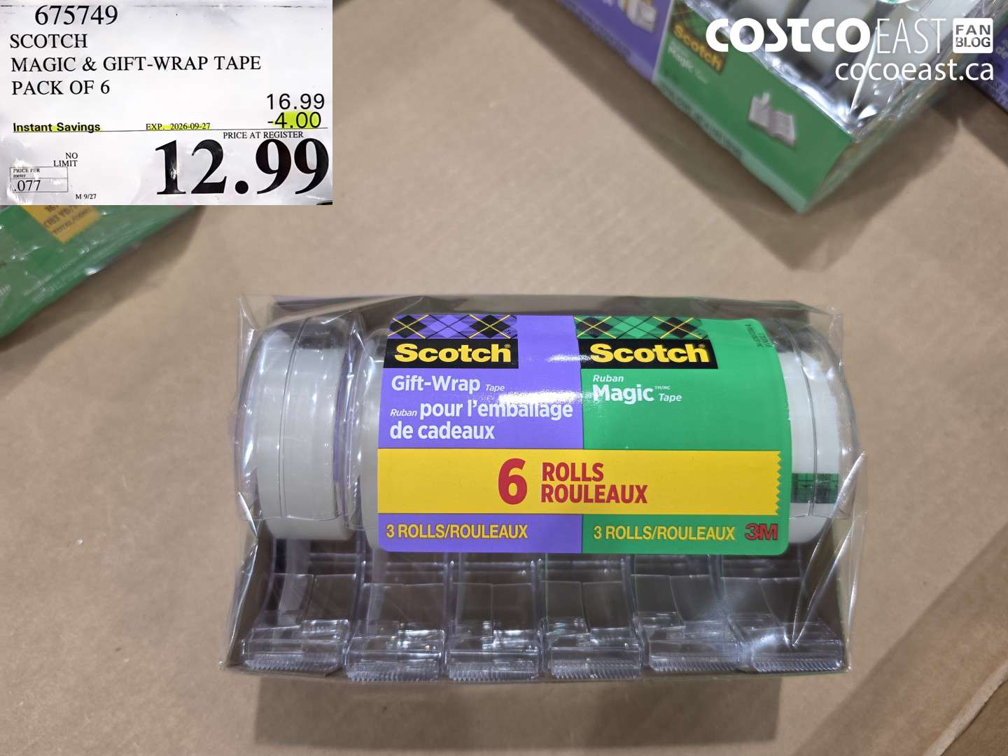 675749 SCOTCH MAGIC & GIFT-WRAP TAPE PACK OF 6 ($4.00 INSTANT SAVINGS EXPIRES ON 2026-09-27) $12.99