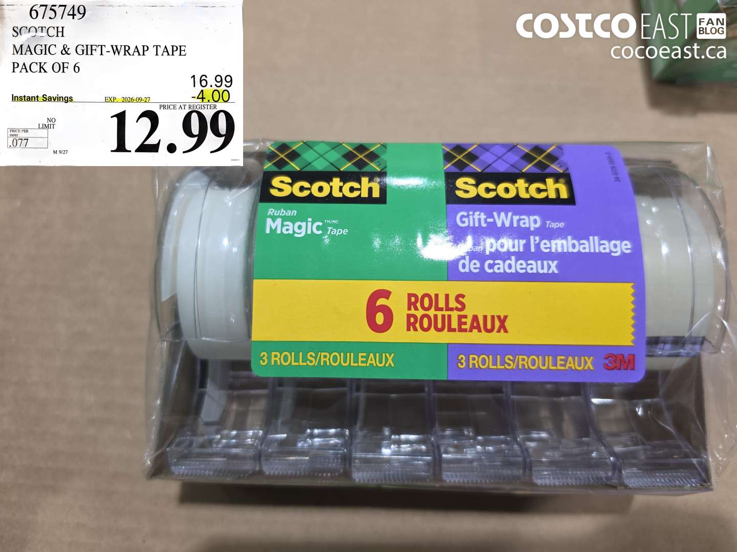 675749 SCOTCH MAGIC & GIFT-WRAP TAPE PACK OF 6 ($4.00 INSTANT SAVINGS EXPIRES ON 2026-09-27) $12.99