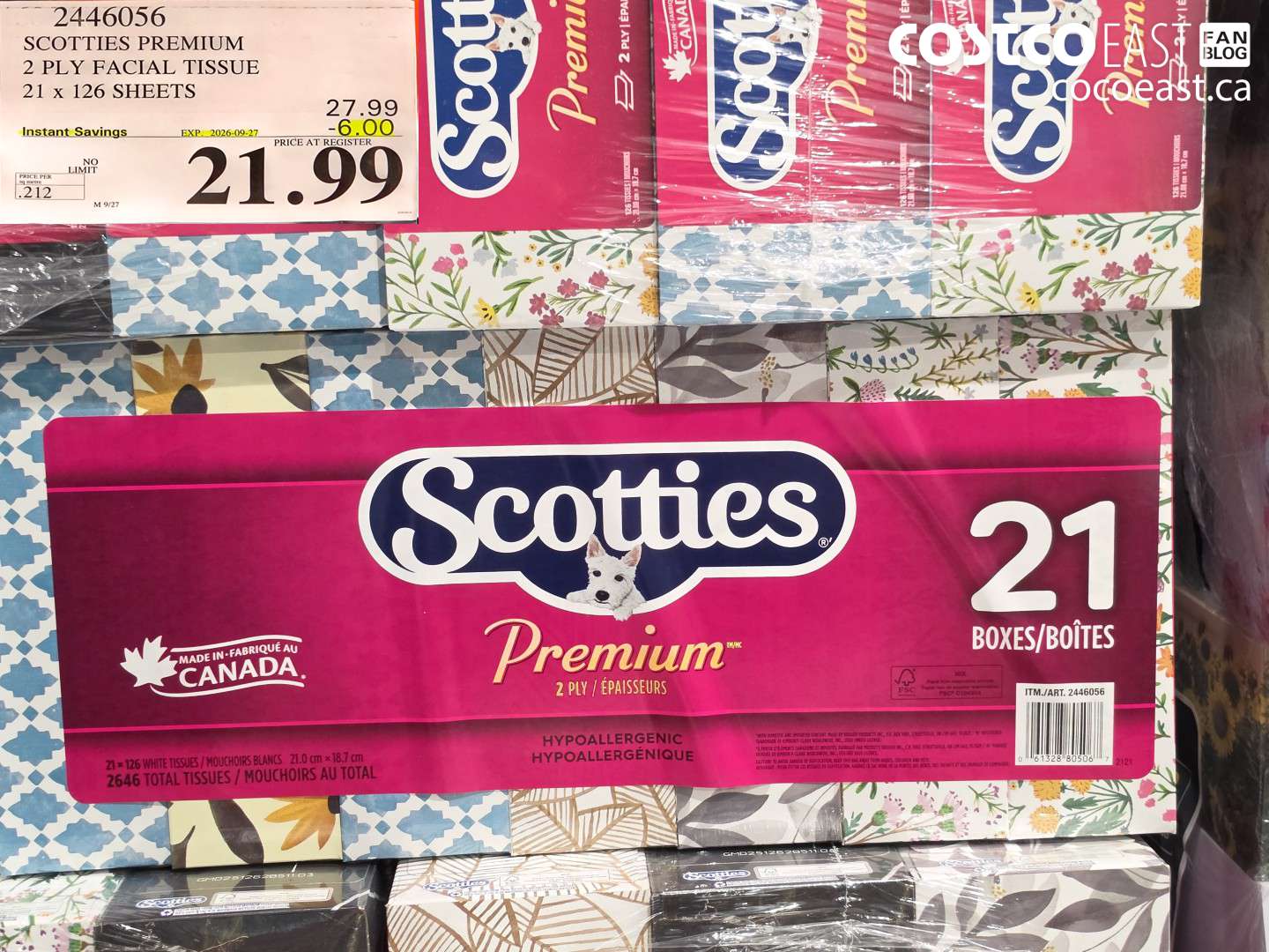 2446056 SCOTTIES PREMIUM 2 PLY FACIAL TISSUE 21 X 126 SHEETS ($6.00 INSTANT SAVINGS EXPIRES ON 2026-09-27) $21.99