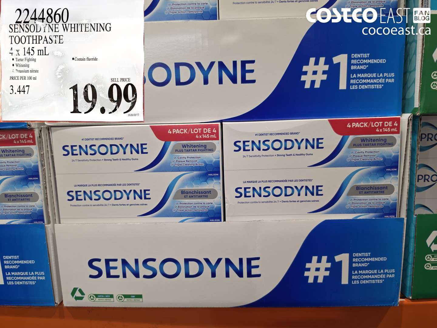 2244860 SENSODYNE WHITENING TOOTHPASTE 4 X 145 ML $19.99