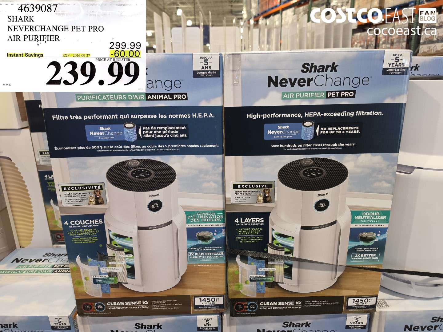 4639087 SHARK NEVERCHANGE PET PRO AIR PURIFIER ($60.00 INSTANT SAVINGS EXPIRES ON 2026-09-27) $239.99
