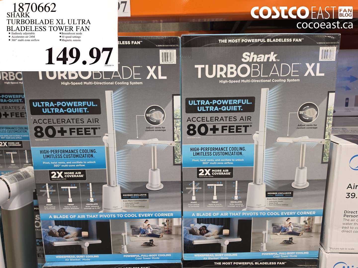1870662 SHARK TURBOBLADE XL ULTRA BLADELESS TOWER FAN $149.97