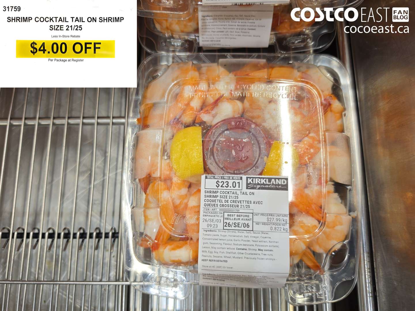 31759 SHRIMP COCKTAIL TAIL ON SHRIMP SIZE 21/25 ($4.00 INSTANT SAVINGS)