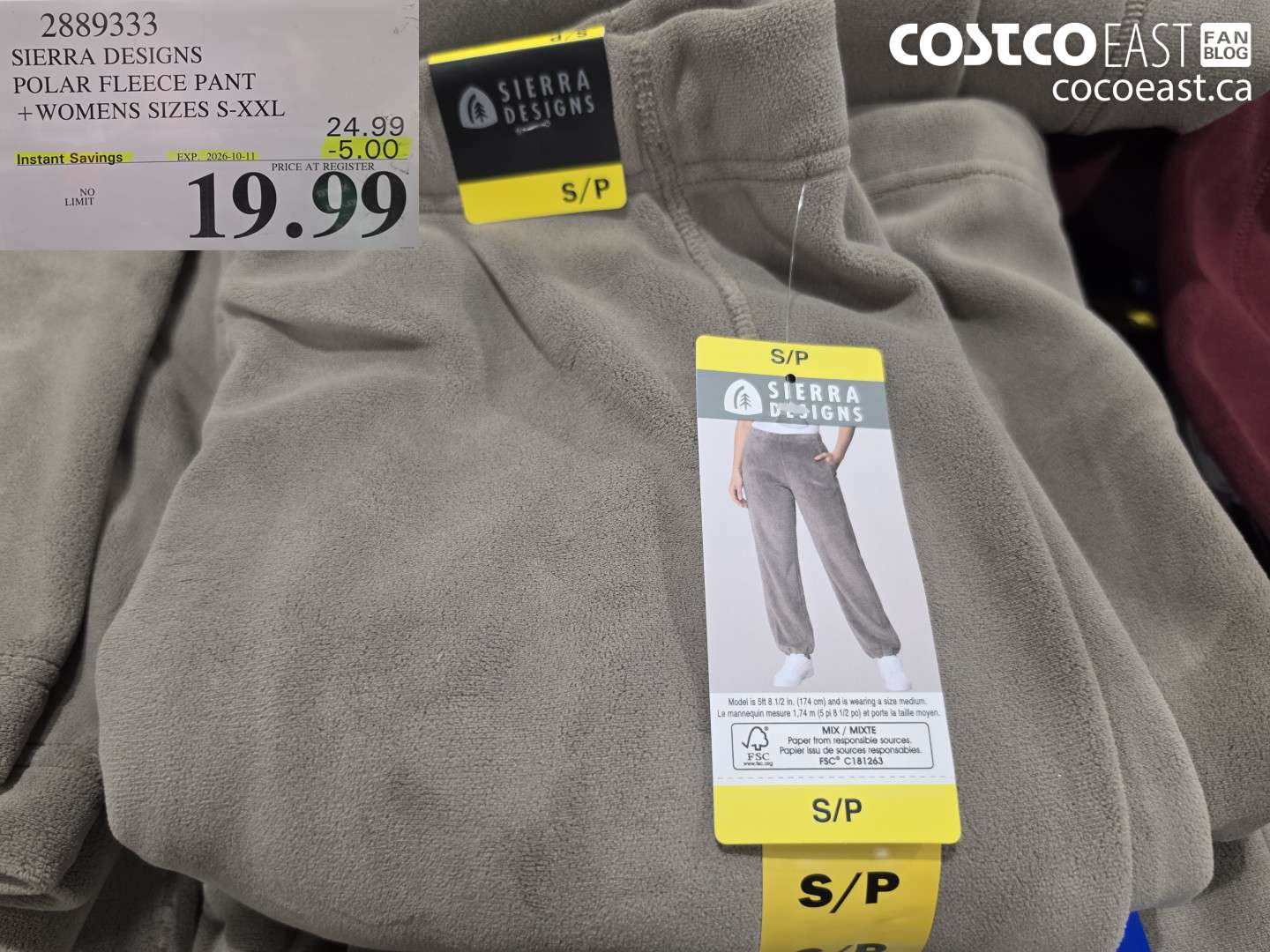 2889333 SIERRA DESIGNS POLAR FLEECE PANT WOMENS SIZES S-XXL ($5.00 INSTANT SAVINGS EXPIRES ON 2026-10-11) $19.99