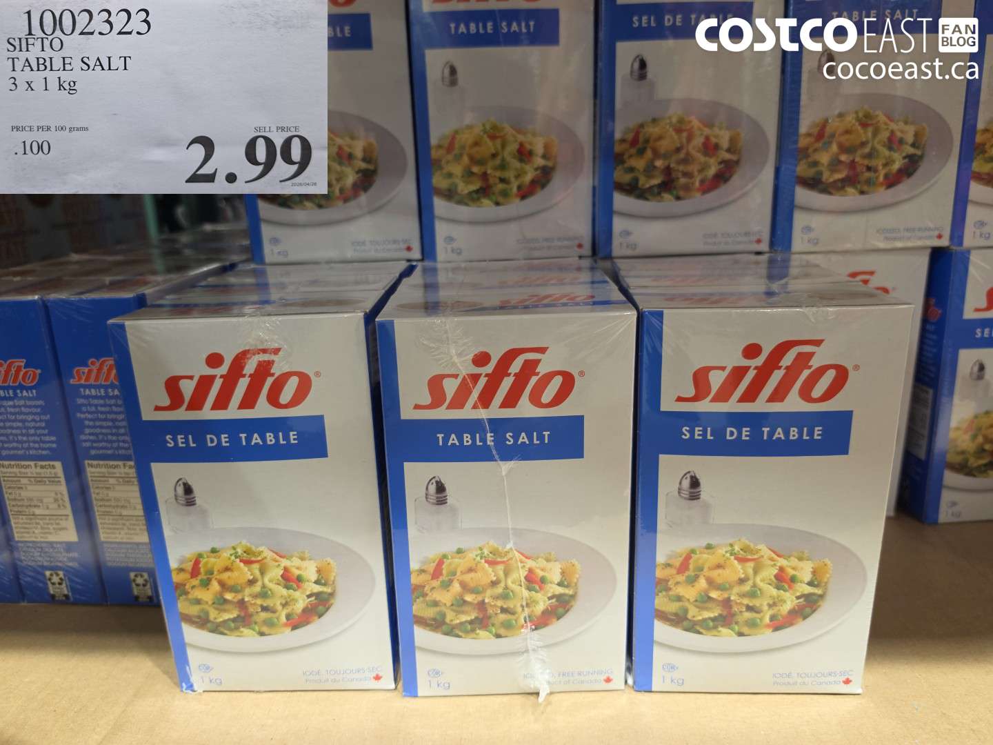 1002323 SIFTO TABLE SALT 3 X 1 KG $2.99